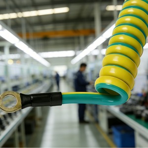 Cable de Resorte de PU Amarillo-Verde con Conductor de Cobre y Aislamiento de Poliuretano, 30VAC 250VAC, Cable de Tierra, Suministro de Fábrica - Product Image 1