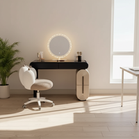 Coiffeuse romantique style crème, éclairée et réglable, idéale pour appartement, moderne, minimaliste, pour chambre à coucher, tendance