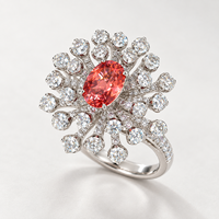 Bague de Luxe en Or 18 carats avec Pierre Précieuse Ovale Padparadscha de Laboratoire, Bague Statement à Grappe Florale, Bijoux Personnalisés OEM en Gros pour Anniversaire