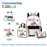 Vintage Retro Geometrisches Muster Wasserdichter Reißverschluss 3-in-1 Schulrucksack-Set Polyester Schüler Passendes Lunch-Kit Benutzerdefiniertes Artwork