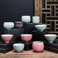 Tasse en céramique artisanale de type Ru, de qualité supérieure, faite à la main, en forme de fleur, rose, de style moderne, de la collection Dragon Bottom, modèle spécial Master, aux cinq éléments, issue d'un four officiel.