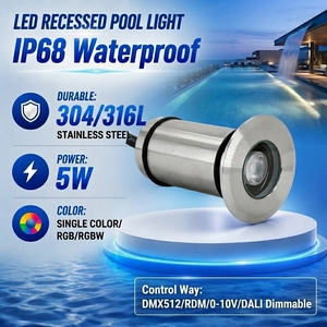 ไฟใต้น้ำสแตนเลสสตีล IP68 ควบคุมด้วยระบบ <span class=keywords><strong>RISE</strong></span> DMX512 สำหรับสระว่ายน้ำ พร้อมเอฟเฟกต์น้ำเต้นระบำตามจังหวะเพลง - Product Image 1