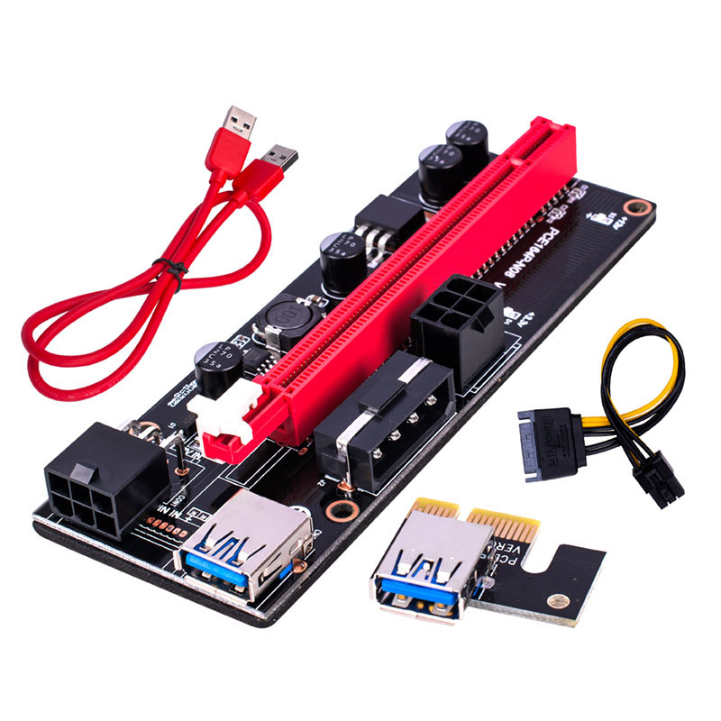 Лидер продаж 2021, черная Райзер-карта 009s SATA15Pin к 6Pin Power PCI-E 1X к PCI-E 16X