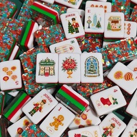Ensemble de Mahjong de Noël personnalisé de 160 tuiles, rouge et vert, avec dos en confettis acryliques, jeu de Mahjong américain, cadeau de luxe pour les fêtes, vente en gros