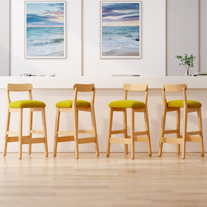Taburetes de Bar Minimalistas Nórdicos de Madera Maciza con Respaldo Alto, Diseño Moderno y Duradero para Uso Doméstico y Comercial - Product Image 1