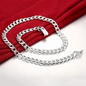 <span class=keywords><strong>Set</strong></span> Collana e Bracciale da Uomo con Chiusura Quadrata da 10mm, Placcato <span class=keywords><strong>Argento</strong></span> 925, Catena Cubana Hip Hop, Accessori Moda - Product Image 3