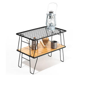 โต๊ะพับกลางแจ้งสีน้ำตาลแดง 60x25x34 ซม. โต๊ะตั้งแคมป์แบบพกพาทรงสี่เหลี่ยมพร้อมตาข่ายด้านบนสำหรับปิคนิคบาร์บีคิว - Product Image 3