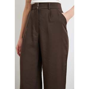 Pantalones Palazzo Modales de Cintura Alta, Pierna Ancha, Color Café, Antiarrugas, para Mujer - Product Image 2