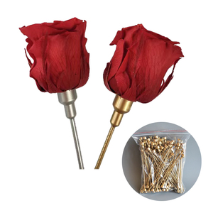 Bouquets de fleurs décoratives faits à la main Branches tige de fleur éternelle tenant une rose préservée tige de rose en plastique de couleur or à bas prix - Product Image 1
