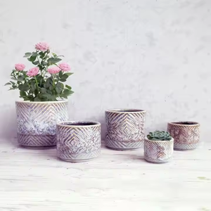 Vaso Moderno in Ceramica Grigia Smaltata Eco-Friendly con Superficie Martellata e Base Rialzata <span class=keywords><strong>per</strong></span> Uso Interno/Esterno Giardino - Product Image 4