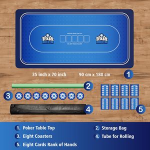 Tappetino da Poker in PVC 177,8cm x 88,9cm, Spessore 3mm, con Borsa con Cerniera, 8 Portabicchieri e Carte di <span class=keywords><strong>Classifica</strong></span> per Serate di Gioco in Famiglia - Product Image 2