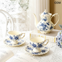 Service à café rétro français en céramique avec tasses et soucoupes, style britannique de luxe pour la maison, inspiré des thés de l'après-midi des palais