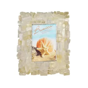 Customized Natural citrine crystal decorated photo frame healing crystal stones desk decoration for home decoration