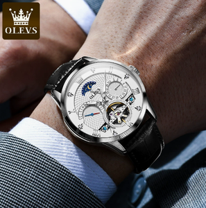 Reloj Olevs 6652 de Lujo, Marca de Primera Calidad, Resistente al Agua, Correa de Cuero Marrón, Deportivo, Reloj Mecánico para Hombre - Product Image 5