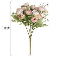 Bouquet de 15 têtes de roses thé et ranuncules artificielles en soie, arrangement floral pour mariage, fête et décoration intérieure