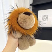Porte-clés Lion en fourrure de lapin Rex mignon et moelleux, jouets en peluche doux et breloques de sac, porte-clés Lion pour voiture, jouets en peluche animaux en peluche