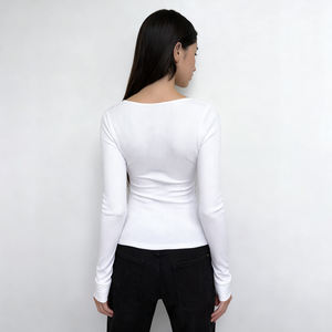 Camiseta Clásica Casual de Manga Larga con Cuello en V, Tejido Elástico Cómodo, Ecológico, Transpirable, de Color Liso, Corte Ajustado y Versátil - Product Image 4