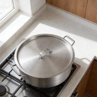 Panci Dangkal Aluminium Kapasitas Besar Dengan Tutup untuk Dapur Komersial, Kompor Gas dan Induksi, Pasokan Grosir