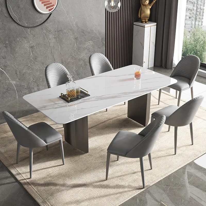 Conjunto de mesa de comedor de mármol, muebles de gran diseño, nuevo