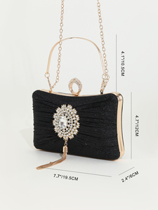 Bell Luxury Vintage Fashion Pendant Tassel Pleated Rhinestone Chain Evening <b>Clutch</b> Bag Women Elegant <b>Wedding</b> Party Boutique - Product Image 4
