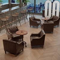 Ensemble table et chaises de style café américain rétro avec cadres en métal, meubles de restaurant en bois massif pour usage commercial