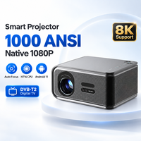 Projecteur TV numérique DVB-T2 4K Android Smart Wifi, 1080P natif, autofocus, correction automatique de la distorsion trapézoïdale, projecteur pour divertissement