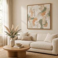 Peinture à l'huile peinte à la main Wabi-Sabi abstraite, technique cuillère à peinture et impasto, sur toile, cadre carré en alliage d'aluminium, personnalisable, vente en gros