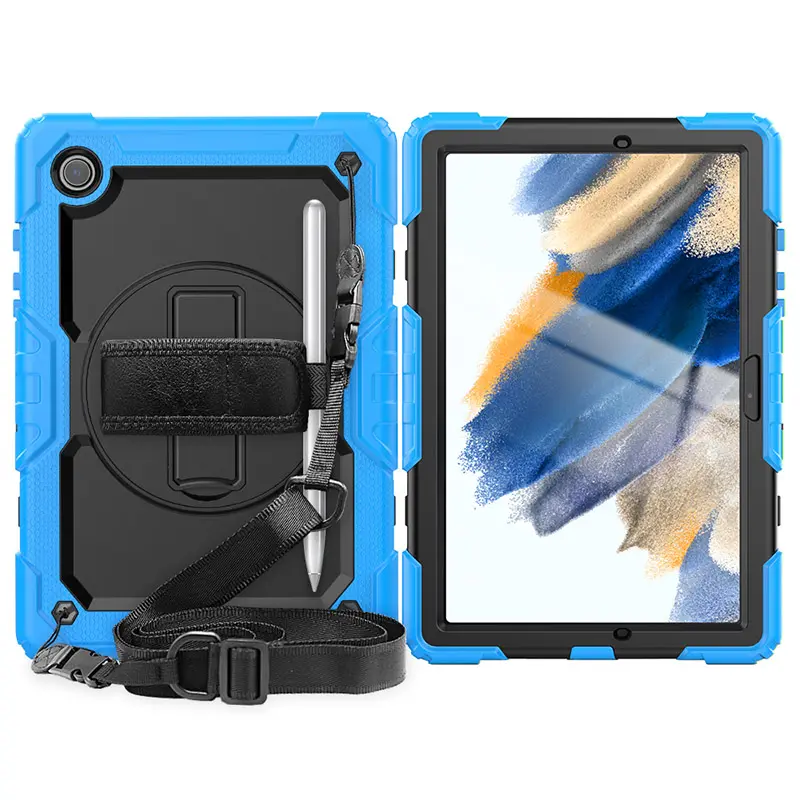 Funda resistente para Samsung Galaxy Tab A8, 10,5 pulgadas, X200, integrada, 360, cinturón de hombro con soporte giratorio