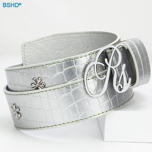 <strong>Custom</strong> Letter Shape Ladies Metal Belt Buckle Brand Logo Matt Silver Plating Metal 38mm Alloy Buckle for Man Women - Product Image 2