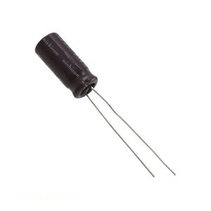 ตัวเก็บประจุแบบมีรูผ่าน220 uF ตัวเก็บประจุผ่านรูสำหรับ20% 10V รัศมี th 220 uF UPM1A221MED จากผู้จัดจำหน่ายที่ได้รับอนุญาต - Product Image 1