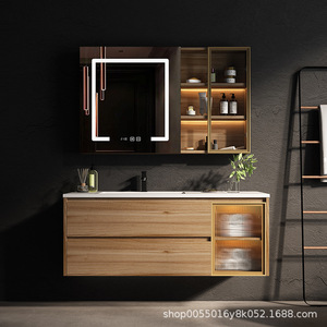 Mueble de Baño Ouni para Montar en la Pared con Espejo y Gabinete, Lavabo de Madera Sólida, 60-120cm - Product Image 5