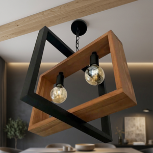 Lámpara Colgante Cuadrada Metálica IQBAL COLLECTION, Bombillas LED E27, Marco Negro, Altura Ajustable, Fácil Instalación, 2700K Cálida, para Sala de Estar - Product Image 4