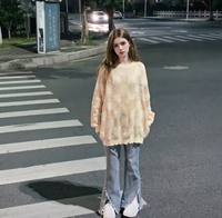 Pull en mohair à carreaux crème |   Pull en tricot oversize - Texture douce et moelleuse, style universitaire vintage pour femme, parfait pour les superpositions d'automne