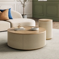 Table basse en bois massif naturel avec étagère de rangement ouverte, coins arrondis, table centrale pour salon, mobilier d'hôtel pour la maison