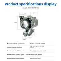 Projecteur LED Moto 12W à Double Température de Couleur (3000K-6500K) 12-80V, Mini Phare Antibrouillard Externe à 1 Lentille avec Support de Guidon