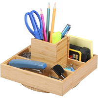 Rotating Office Supplies Desk Organizer Bamboo Desktop Organizer for Home Office Art Supply Storage with 5 Compartments
