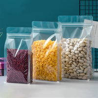 Sachet Doypack transparent à huit soudures latérales, refermable avec fermeture éclair, fond carré, qualité alimentaire, personnalisable, pour emballage de noix, céréales et snacks