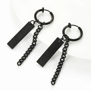 1 Par de Pendientes de Aro con Cadena y Gancho de Acero Inoxidable para Hombre y Mujer, Estilo Gótico Punk, Color Negro y Plateado, Joyería Hip Hop para Fiestas, Regalos - Product Image 5