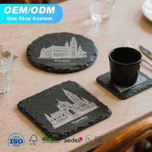 Napperons de qualité supérieure d'usine et ensembles de sous-verres personnalisés sous-verres en pierre d'<span class=keywords><strong>ardoise</strong></span> noire gravée pour restaurants hôtels repas - Product Image 1