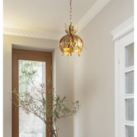 Lustre vintage, décoration de villa française, fer doré, feuille d'acanthe, LED, luxe, rétro, art créatif, lampe suspendue en forme de dôme