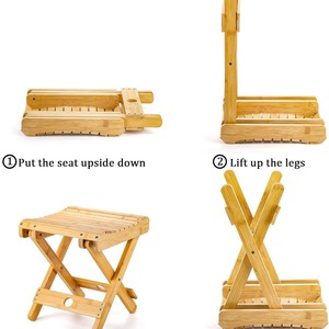 Hc Bamboo <b>Folding</b> <b>Step</b> <b>Stool</b> 11.4 X 11 X 12.2 Inch Natural Wood Color Portable Outdoor Shower Spa Chair - Product Image 4