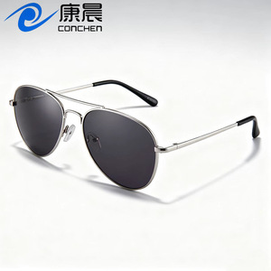 Lunettes de soleil aviateur en métal pour homme Conchen, protection UV400, monture noire, verres PC, pour la pêche, les voyages, la conduite, la mode - Product Image 1