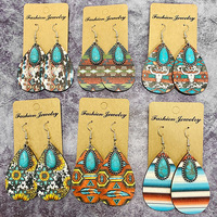 Anting-anting Juntai tetesan air mata geometris Bohemian anting-anting liontin pirus Barat tetesan kayu