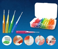 Coloré pas cher orthodontique brosse interdentaire cure-dents fil d'acier inoxydable poignée push-pull fabricant dentaire nettoyage en profondeur