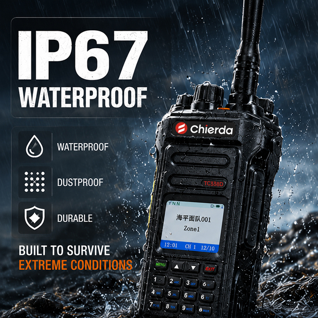 Chierda TC338D DMR Digital Radio Waterproof Handheld Walkie Talkie 5W Output Long Range IPX6 Noise Reduction VHF/UHF
