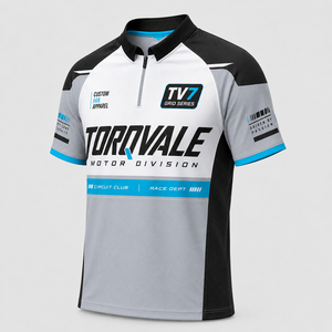 Col demi-zip pour homme, style équipe de course, séchage rapide, piqué tricoté, empiècements géométriques, logo personnalisé par sublimation, uniforme vintage pour équipe de pit crew - Product Image 4