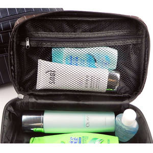 Compartiments à fermeture éclair portables en gros pochette de maquillage sac de cosmétique étanche à rayures pour hommes de voyage - Product Image 2