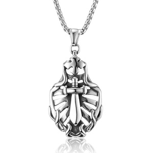 Vintage Gold Silver Contrast Long <b>Chain</b> Necklace for Men Hollow Shield Snake Coptic <b>Cross</b> Sword Pendants Greek God Vintage - Product Image 1