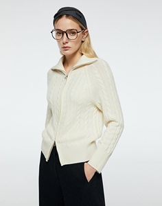 Giacca <span class=keywords><strong>Cardigan</strong></span> da donna con colletto alto in lana Cashmere lavorato a maglia e Zip - Product Image 2