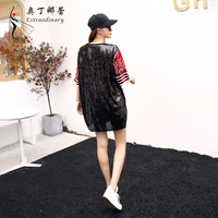 Femmes Punk Style Paillettes T-shirt Robe Ample Robe D'été T-shirts Noir Tops pour Les Femmes